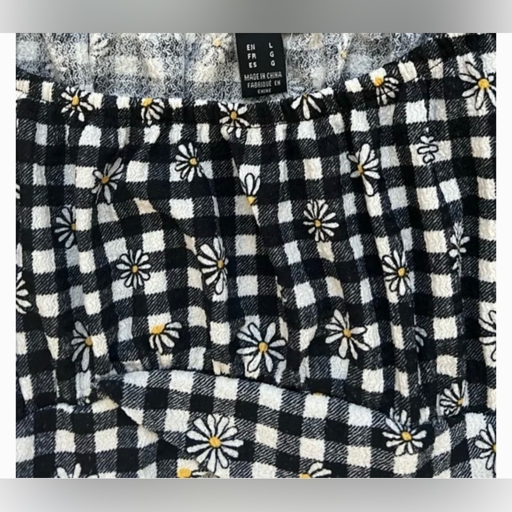 Gingham Cut-Out Milkmaid Romper Black and White -NWOT sz Lg - Picture 4 of 11